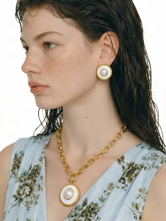Anthropologie Jewelry - Golden Pearl Medallion Luxury Jewelry Set